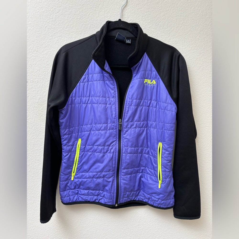 Fila Sport lightweight jacket black purple neon green size medium M quilted 90s - Picture 2 of 14